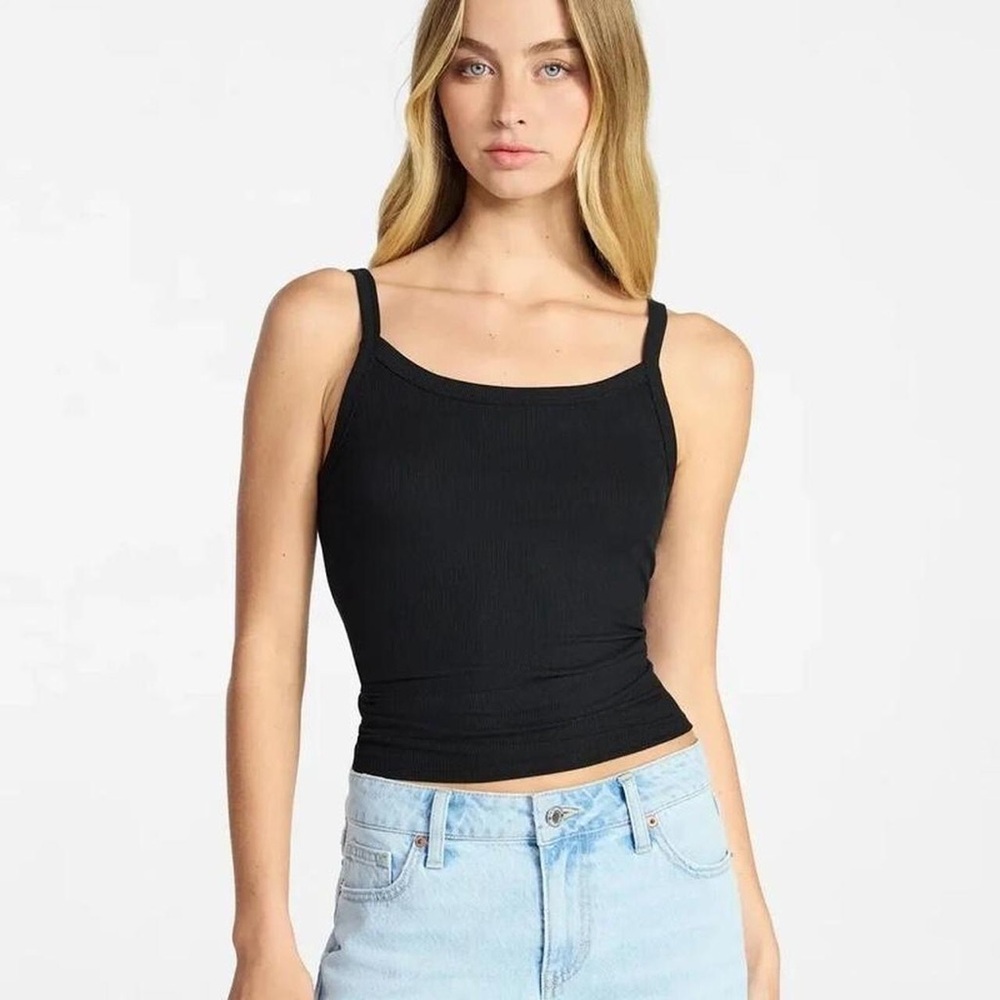no boundaries - black ribbed cami tank top
